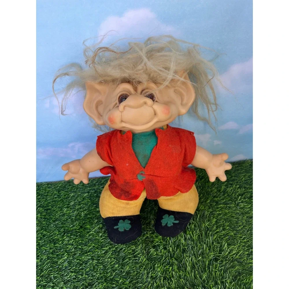 Vintage Scandia House Troll Doll Blonde Mohair Red Vest Shamrock Shoes 1960s